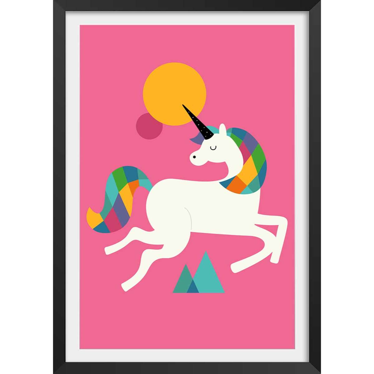 Affiche  licorne rose Affiche + cadre en bois - Noir
