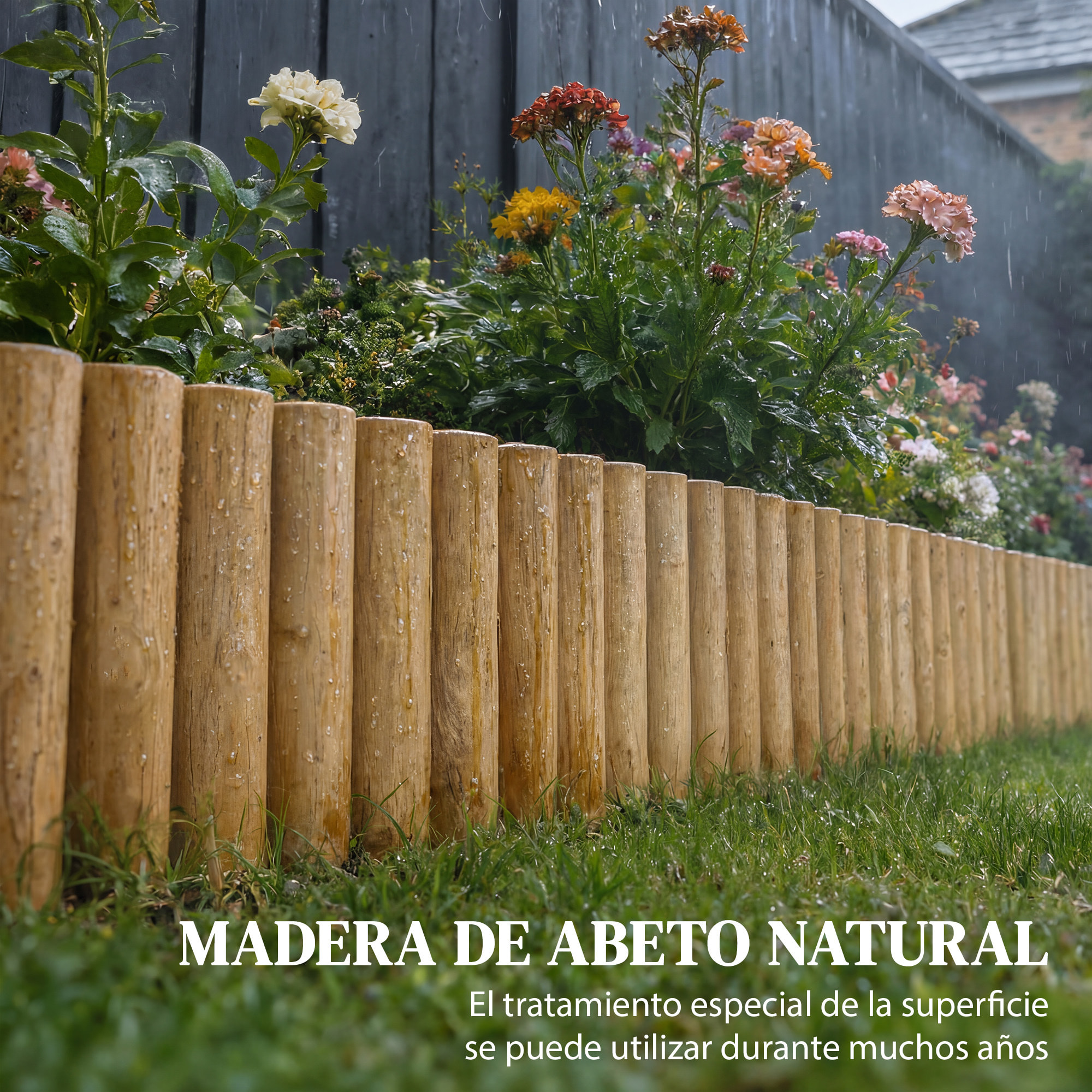 Valla de Jardín de Madera, 176x38 cm, Valla de Jardín Exterior Decorativa, Resistente y Fácil de Instalar, para Huerto, Patio, Terraza, Césped, Natural