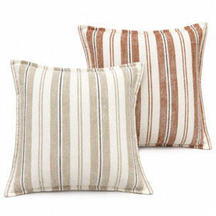 Housse de coussin  recto-verso 100% coton rayures tapissier LOURMARIN - Beige