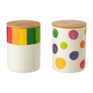 J-Line pot de conservation Pois Ligne - porcelaine - mix - 2 pcs