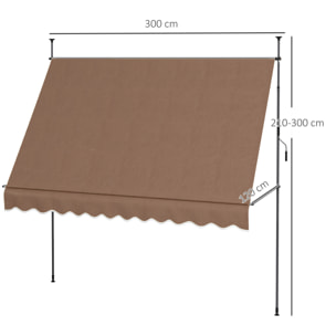 Toldo Manual Retráctil 3x1,2 m Toldo Exterior Terraza Enrollable Altura Ajustable con Manivela 210-300 cm Sin Taladro Protección UV30+ para Balcón Jardín Café