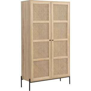 Armoire 2 portes en cannage et effet chêne - IRIS