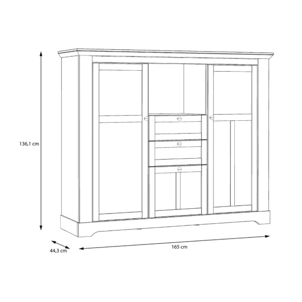 Buffet vitrine en bois effet chêne clair blanchi avec éclairage LED - ILONA