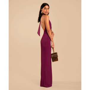 Mono largo de gasa con cuello halter drapeado de mujer