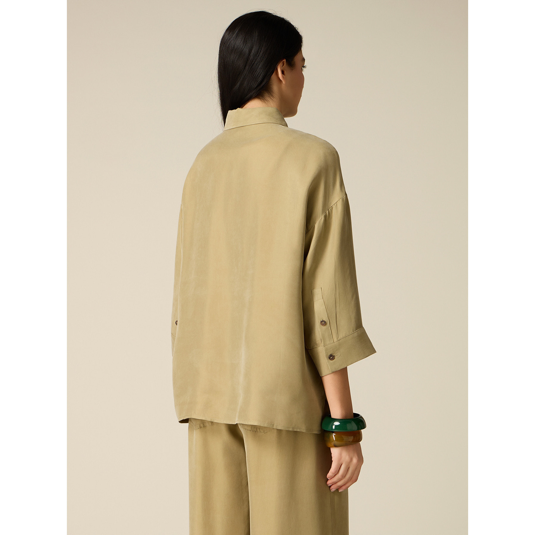 Oltre - Camicia oversize in cupro e viscosa - Verde militare