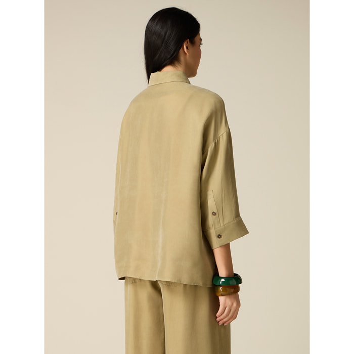 Oltre - Camicia oversize in cupro e viscosa - Verde militare