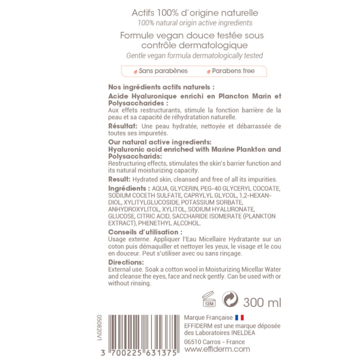 EFFIDERM – Routine Zéro Défaut – Eau Micellaire + Exfoliant Désincrustant + Masque Purifiant & Anti-Imperfections – Nettoie, hydrate la peau – Aide à éliminer l'excès de sébum – Peaux mixtes & grasses