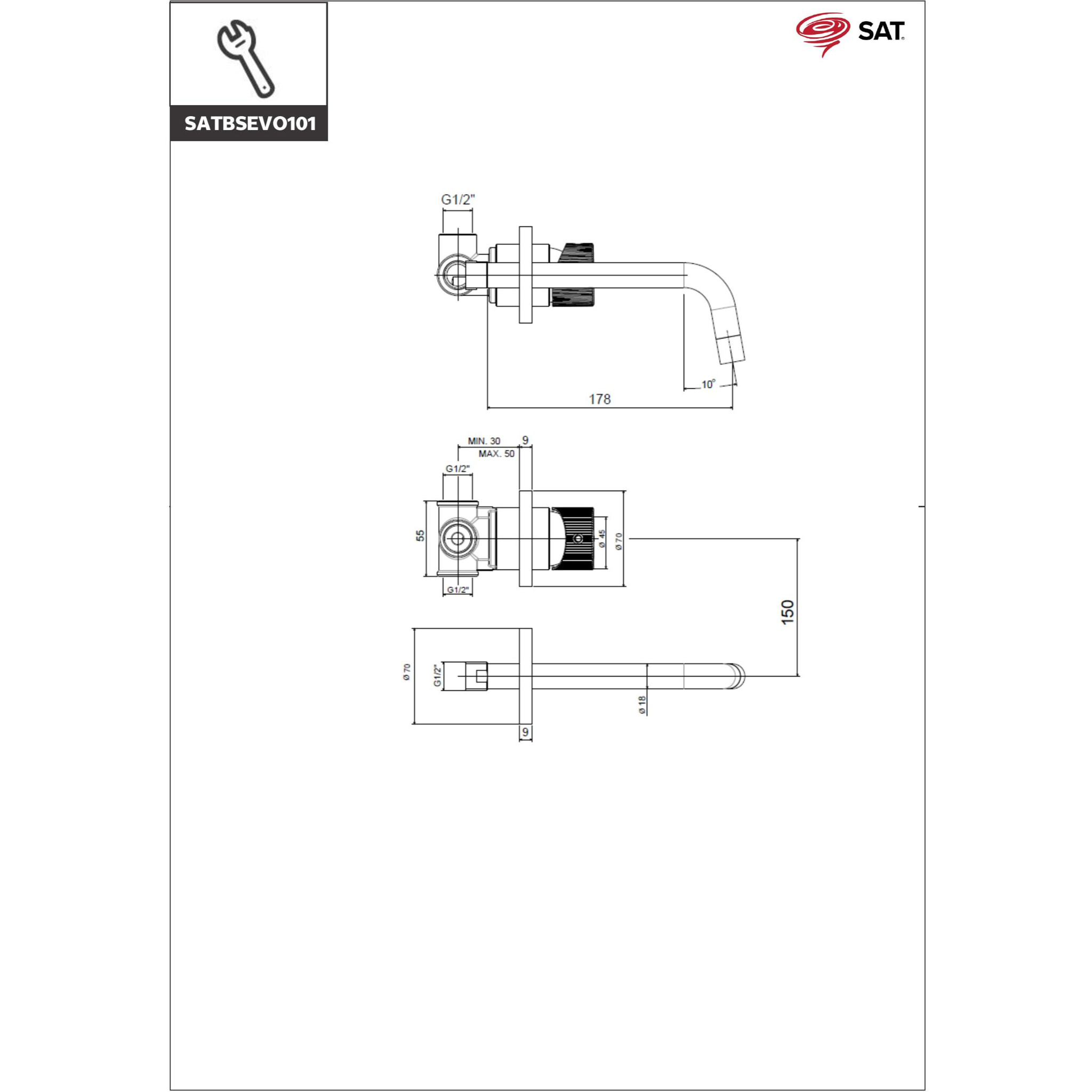 Mitigeur d'évier chromé SAT Evolution avec corps encastré  (SATBSEVO101)