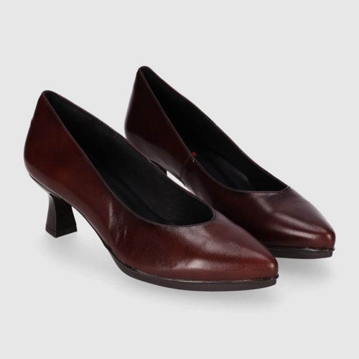 Zapatos de Piel - Marron - Tacón: 6 cm