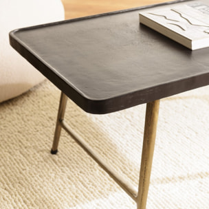 JOHAN - Table basse rectangulaire en aluminium plateau noir pieds dorés