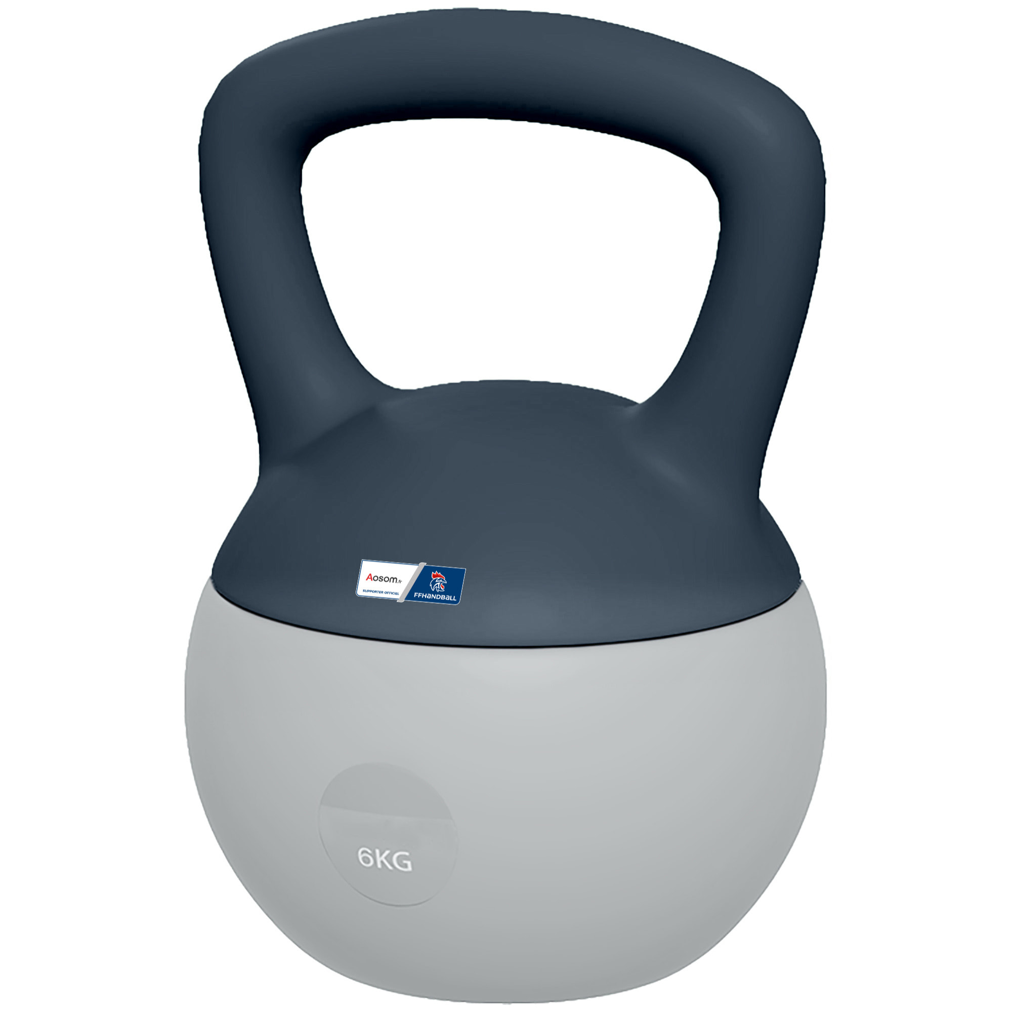 Kettlebell 6 Kg collaboration Aosom.fr x FFHandball - prise ergonomique - PVC gris jaune