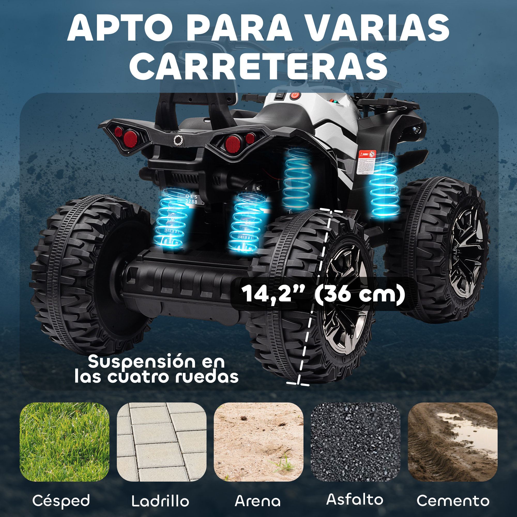 Quad Eléctrico para Niños 12V, Quad para Niños de 3â‚¬â€œ5 Años con 2 Motores, Velocidad 3â‚¬â€œ8 km/h, Música, Faros LED, MP3, USB, Tarjeta TF, Pedal, Avance y Retroceso, Blanco