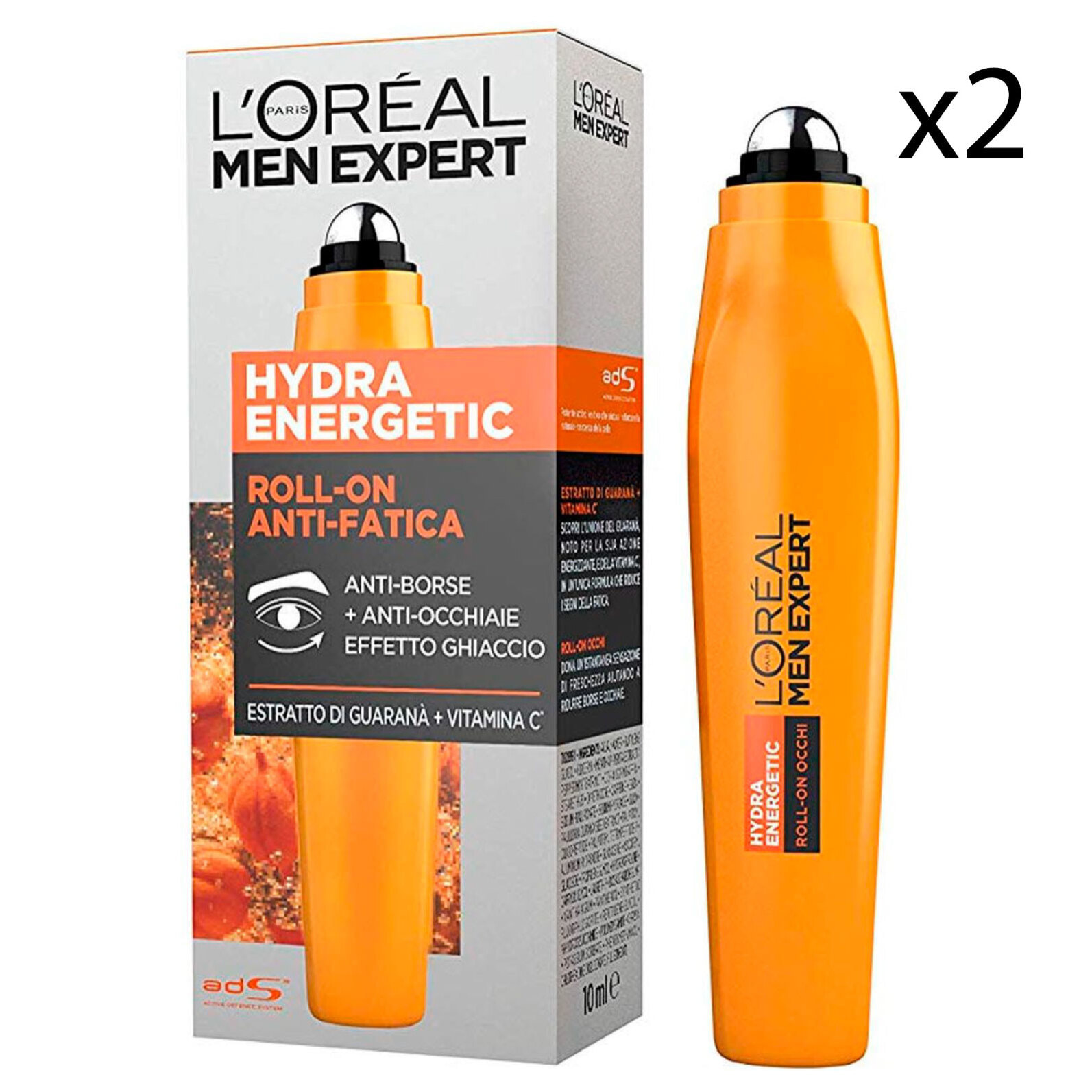 2x Contorno Occhi Roll-On Anti-Fatica con Vitamina C e Cafferina Men Expert Hydra Energetic