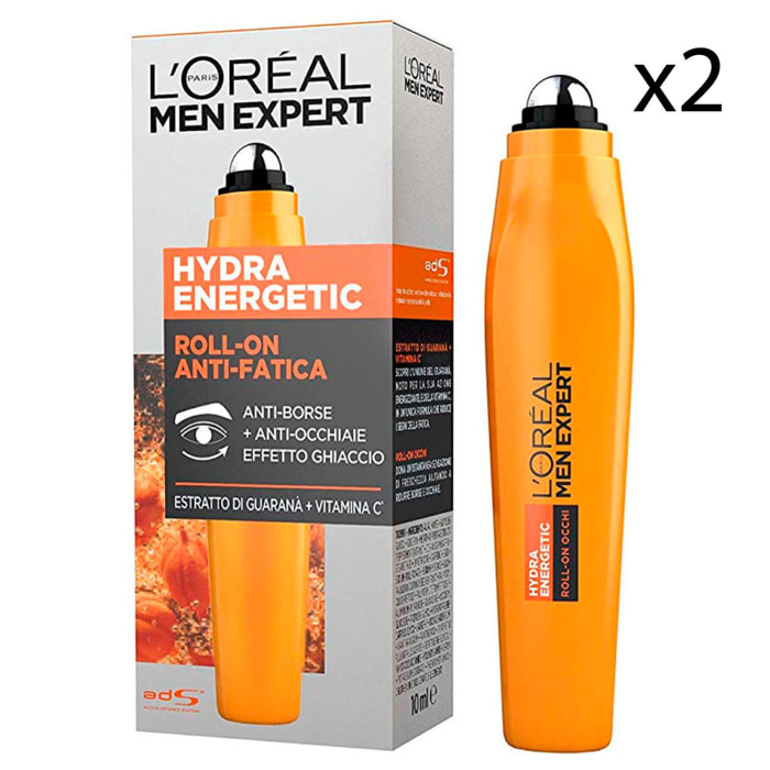 2x Contorno Occhi Roll-On Anti-Fatica con Vitamina C e Cafferina Men Expert Hydra Energetic