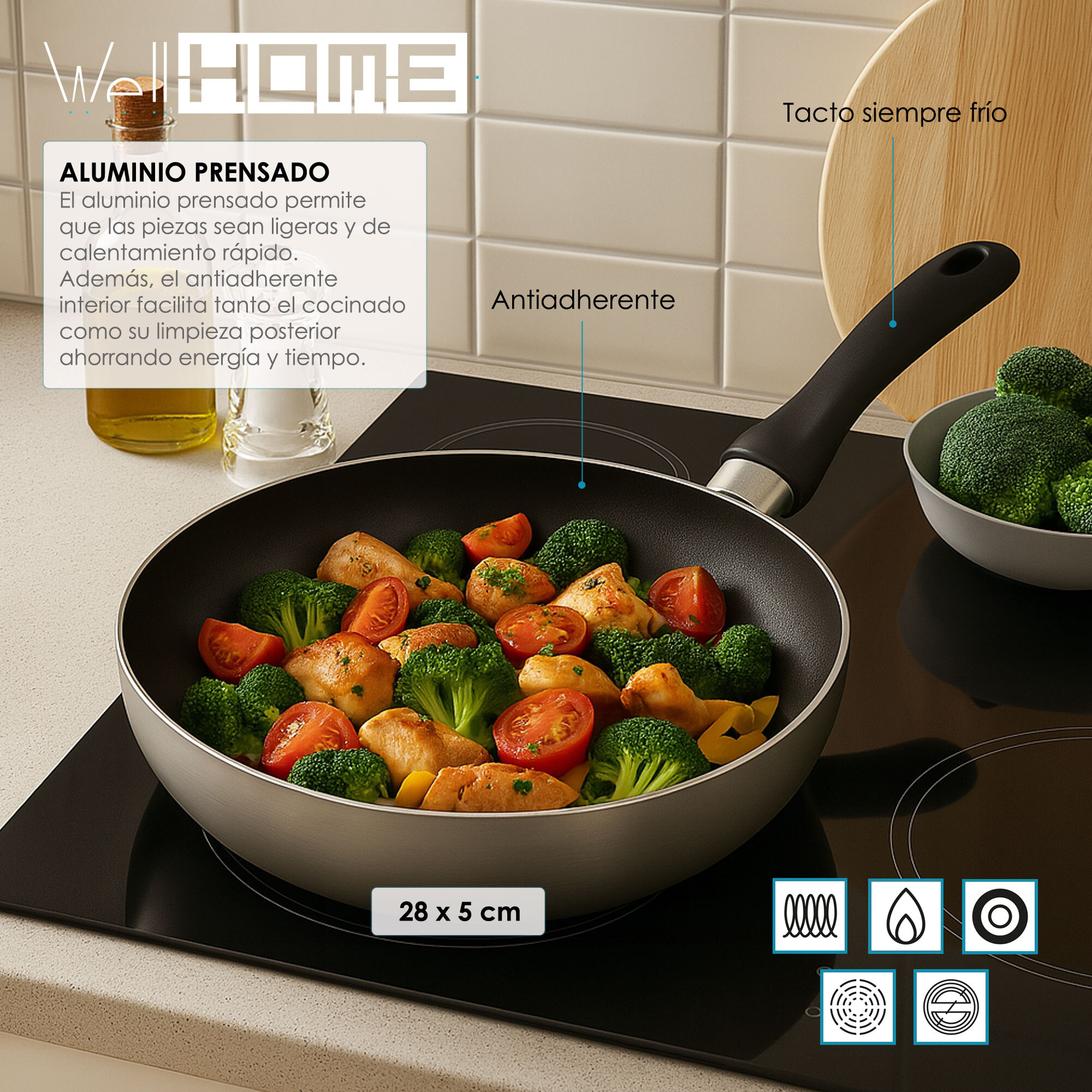 Sartén de Ø28x5cm en Aluminio prensado color Gris metalizado