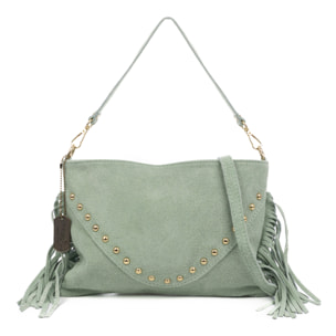 Bellegra Bolso de hombro Mujer. Piel auténtica Gamuza con detalles metálicos.