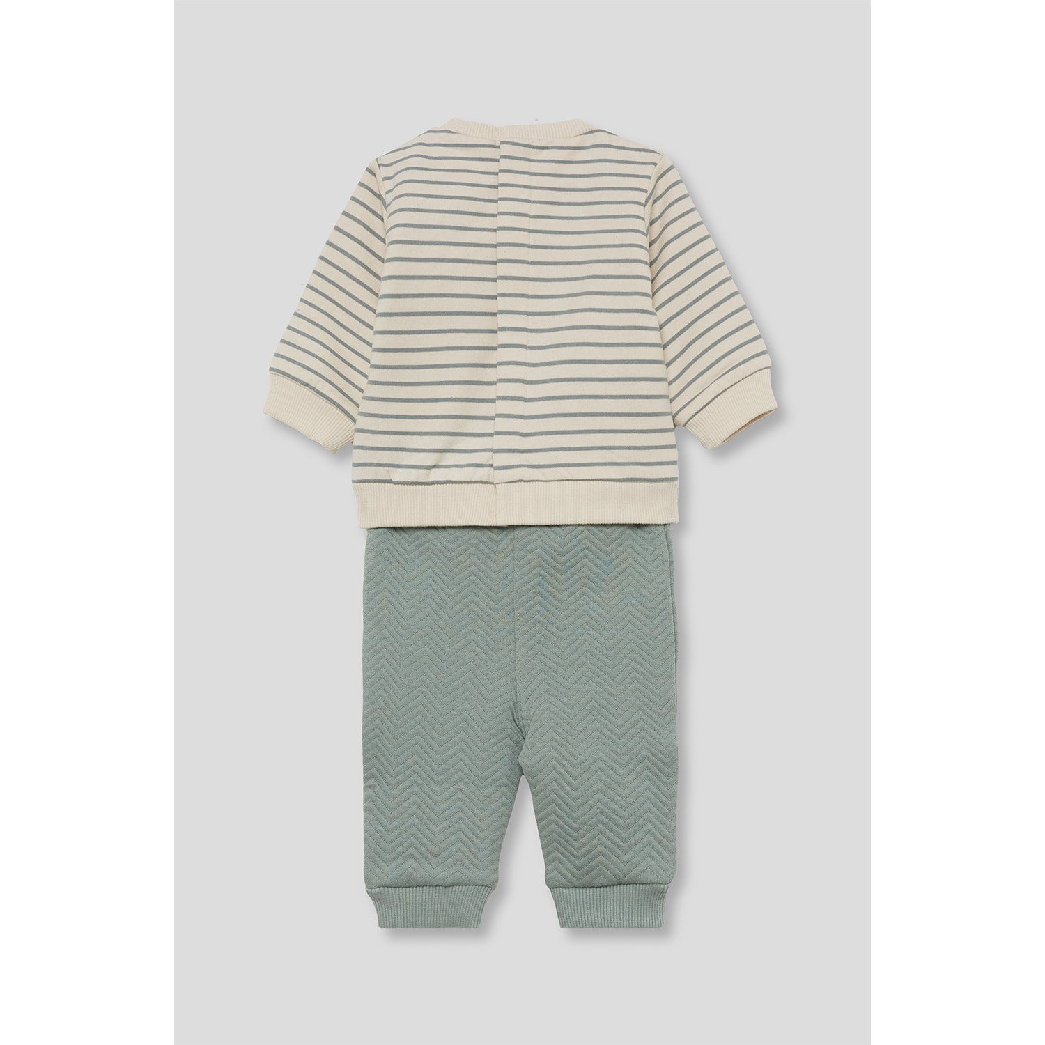 Conjunto bebé niño sudadera de rayas y pantalón eucalipto, dinosaurio y bolsillo canguro | Color: Verde iceberg | Street Monkey