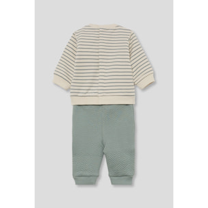 Conjunto bebé niño sudadera de rayas y pantalón eucalipto, dinosaurio y bolsillo canguro | Color: Verde iceberg | Street Monkey