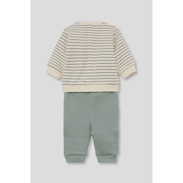 Conjunto bebé niño sudadera de rayas y pantalón eucalipto, dinosaurio y bolsillo canguro | Color: Verde iceberg | Street Monkey