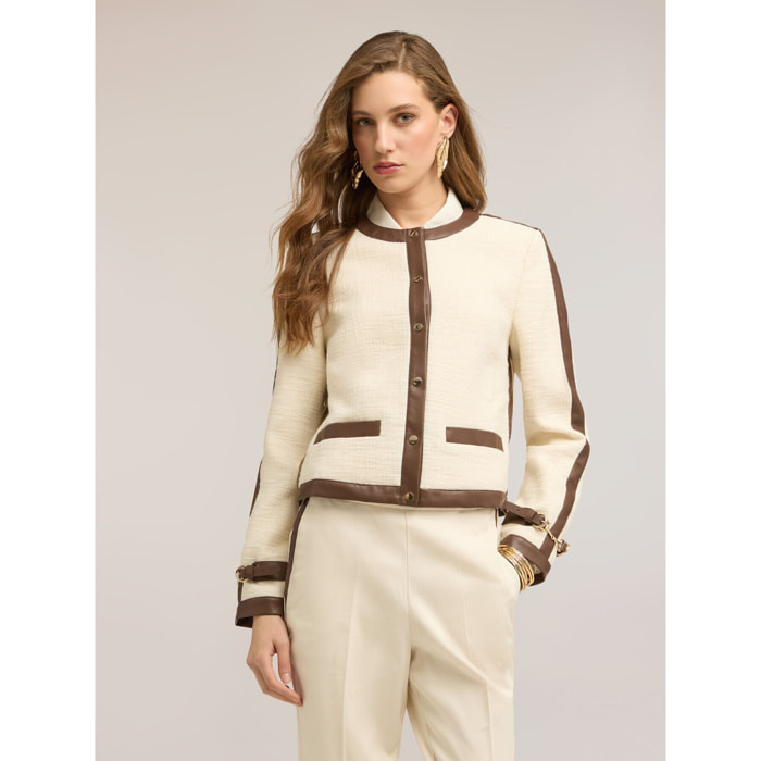 Motivi - Giacca in bouclé con profili a contrasto - Beige