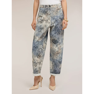 Motivi - Pantalones boyfit en drill de algodón estampado - Light - blue