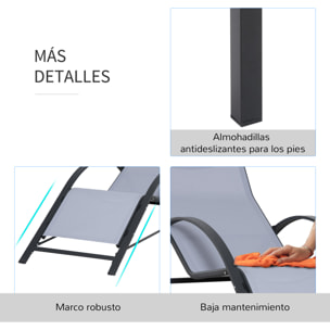 2 Tumbonas de Jardín 59x169x66 cm con Mesa de Café 41x41x45 cm de Vidrio Templado Reposabrazos para Patio Piscina Terraza Aire Libre Gris