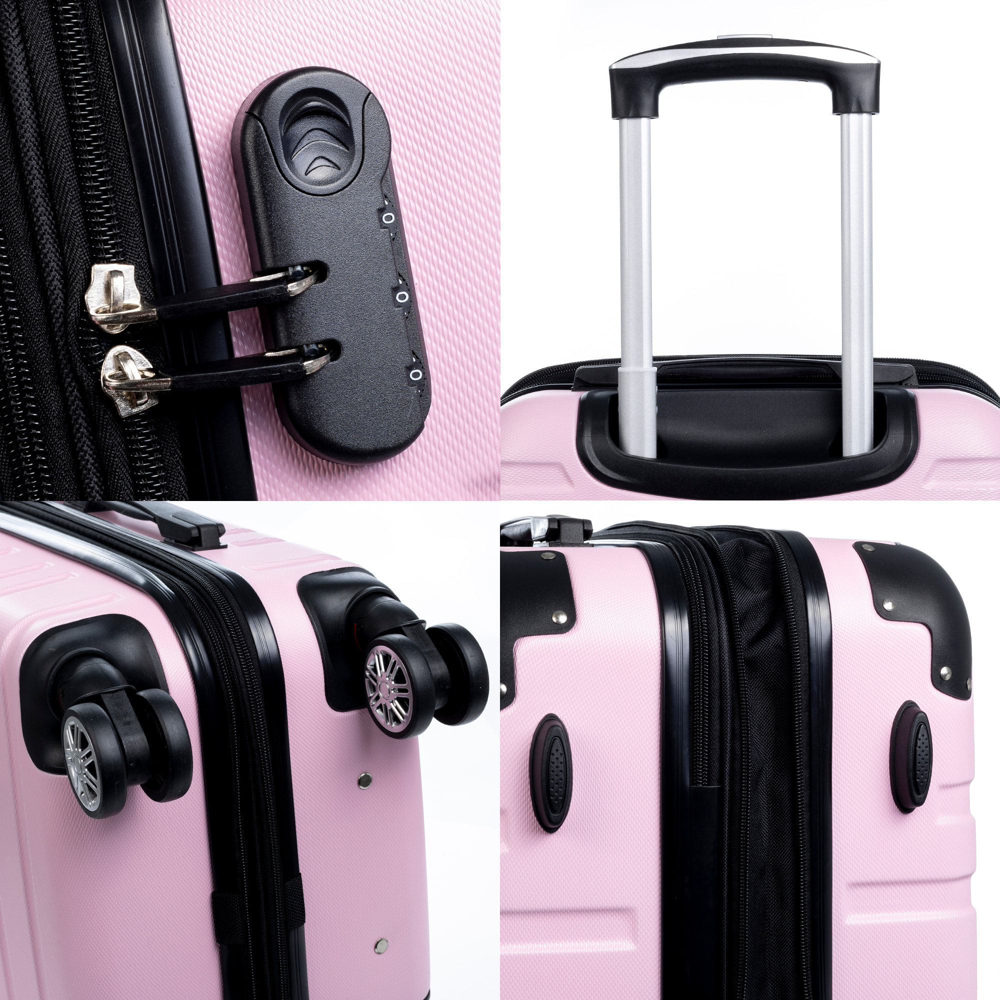 Juego de 3 maletas Trolley extensibles, en material ligero ABS de alta resistencia. Cerradura numérica, 4 ruedas giratorias 360°.