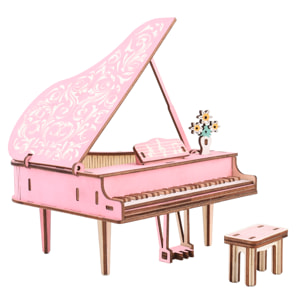 Maqueta 3D de madera. Piano rosa. 78 piezas.