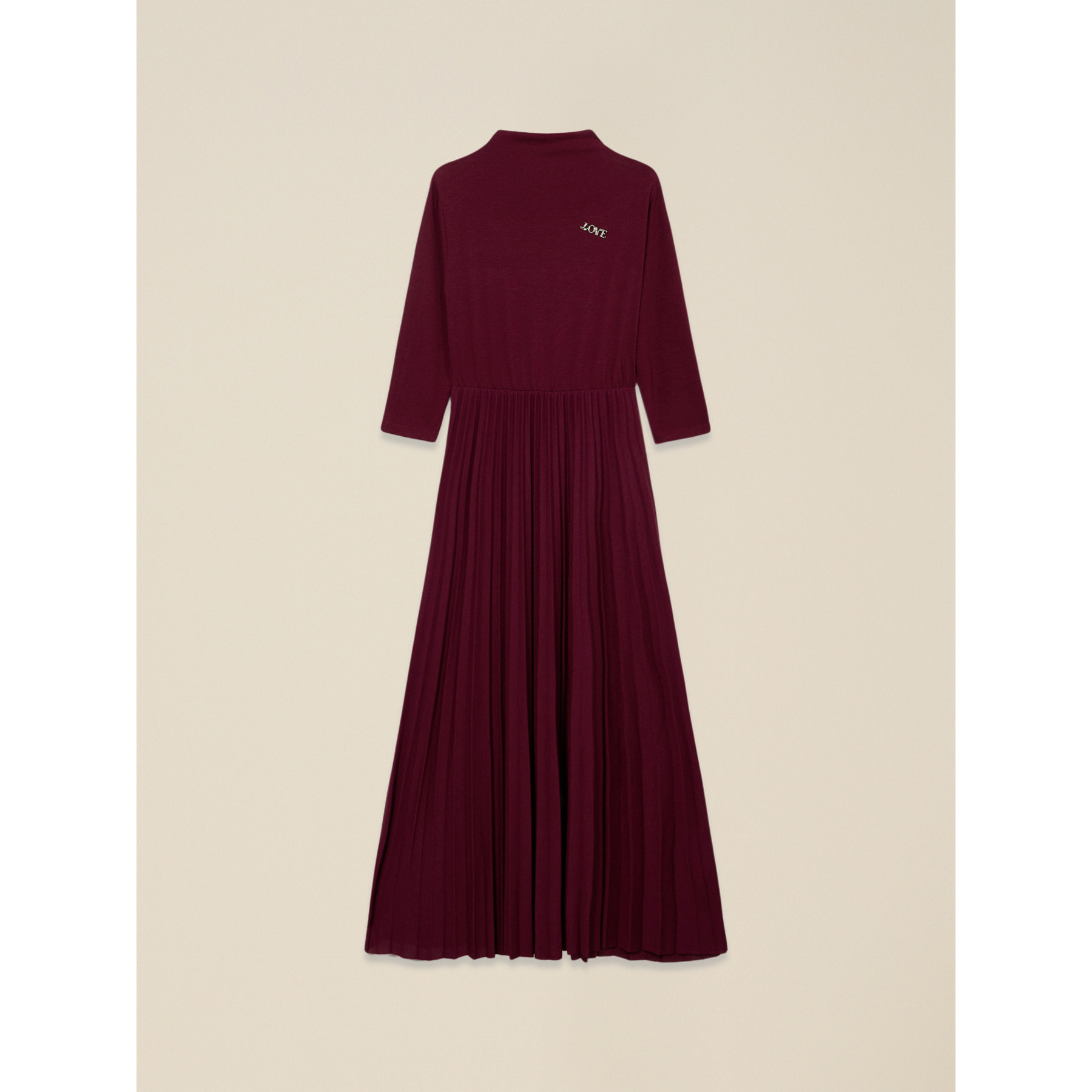 Oltre - Vestido flare mezcla viscosa con broche - Burgundy