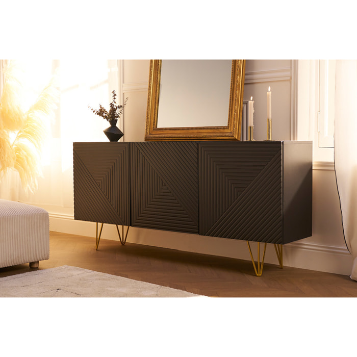 Buffet design blanc et métal doré 3 portes L160 cm OZEN