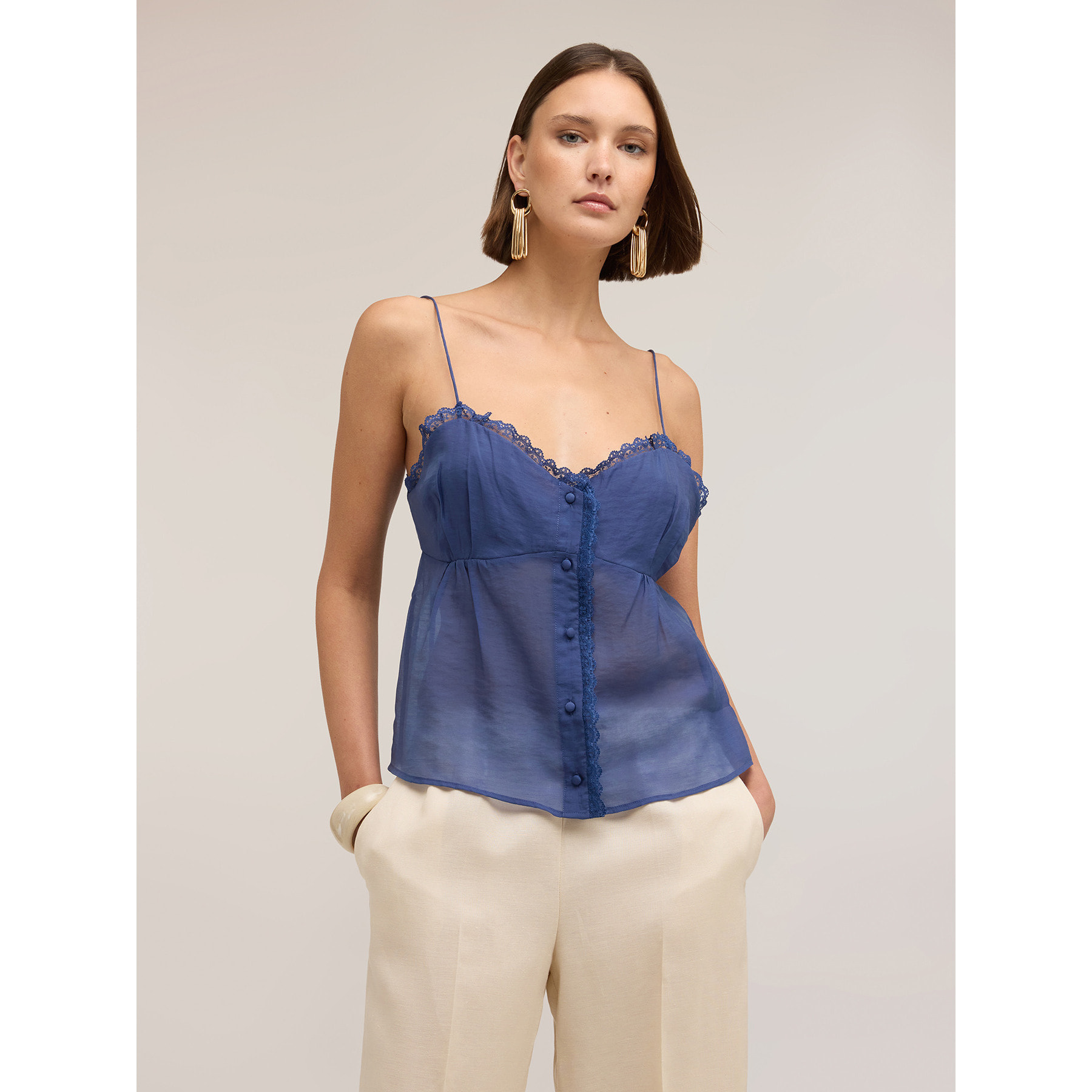 Motivi - Top de muselina con botones - Azul