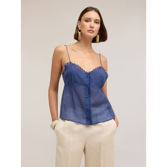 Motivi - Top de muselina con botones - Azul