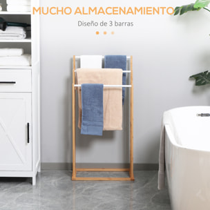 Toallero de Pie de Bambú con 3 Barras Toallero Independiente de 3 Niveles para Baño Lavadero 48x25,8x94 cm Natural