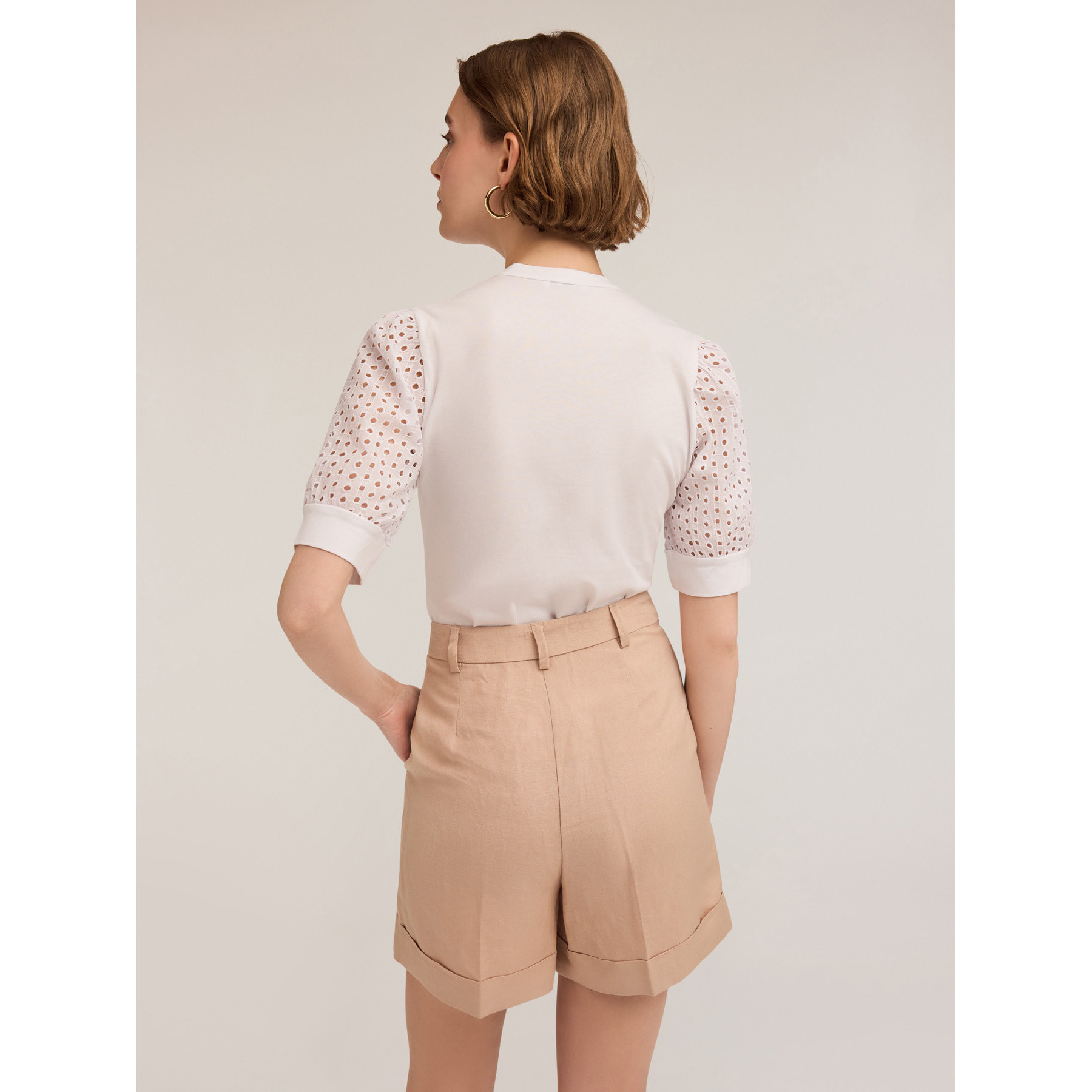 Motivi - Henley-Shirt mit Lochstickerei-Ärmeln - Blanco