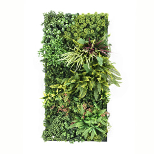 Flora - Quadro vegetale 100x50 cm con foglie e fiori in PE cornice in PVC nero