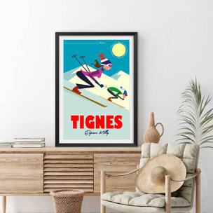 Affiche Ski à Tignes Affiche sous cadre noir
