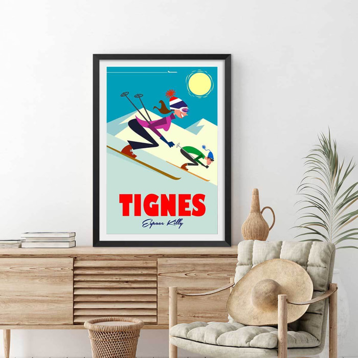 Affiche Ski à Tignes Affiche sous cadre noir
