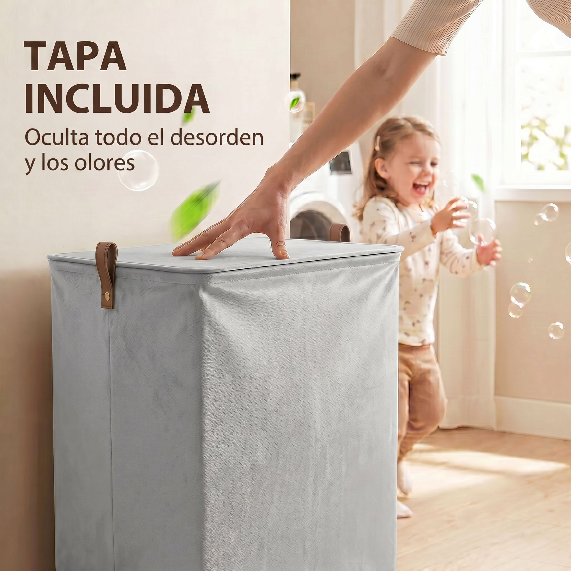 Cesto de Ropa Sucia con Tapa y Ruedas, 50L, Cesta de Ropa Sucia Plegable con Bolsa con Cordón Extraíble y Lavable, para Lavandería, Dormitorio, Baño, 40x30x65 cm, Gris
