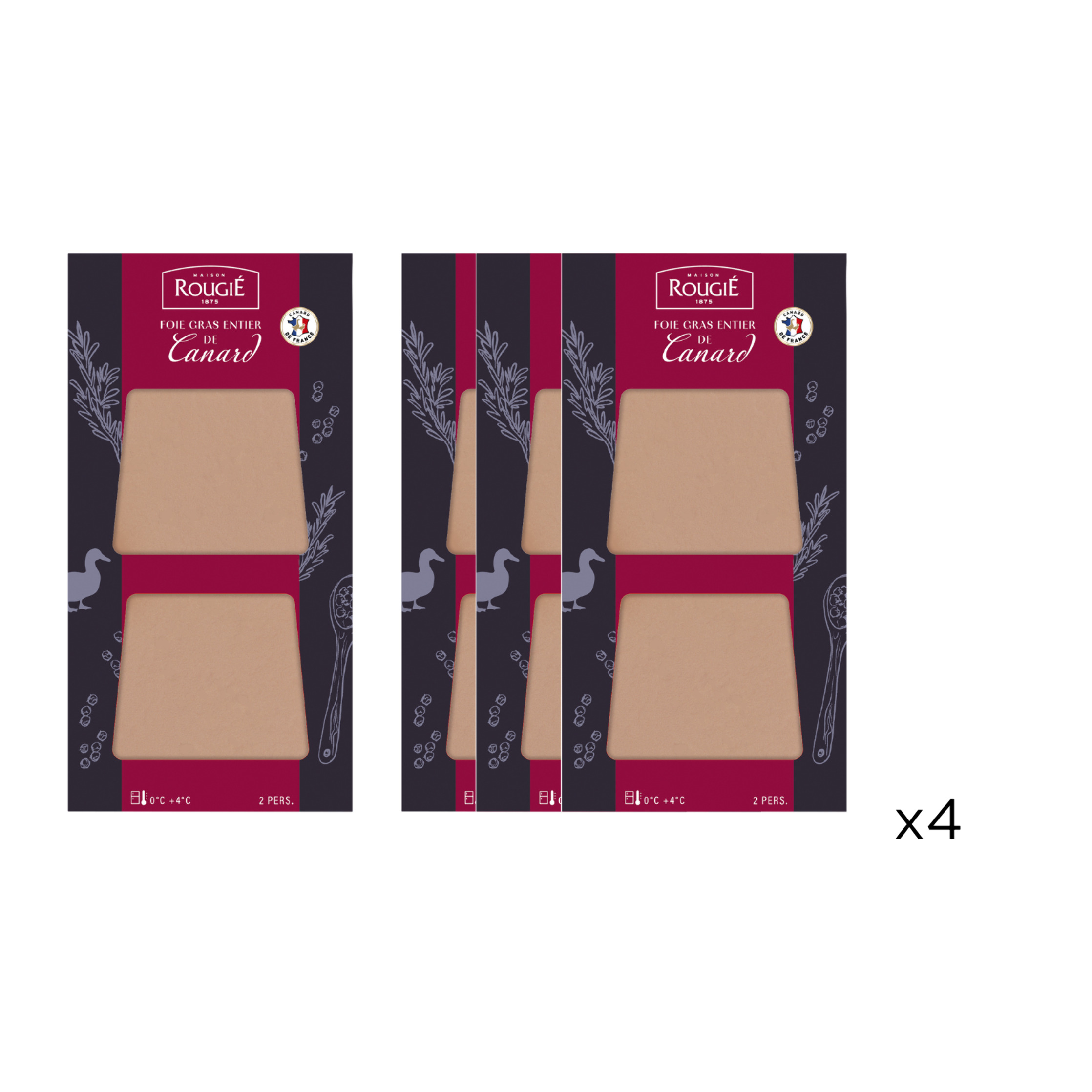 Lot de 4 duo de tranches - Foie Gras de canard entier - 4x80g