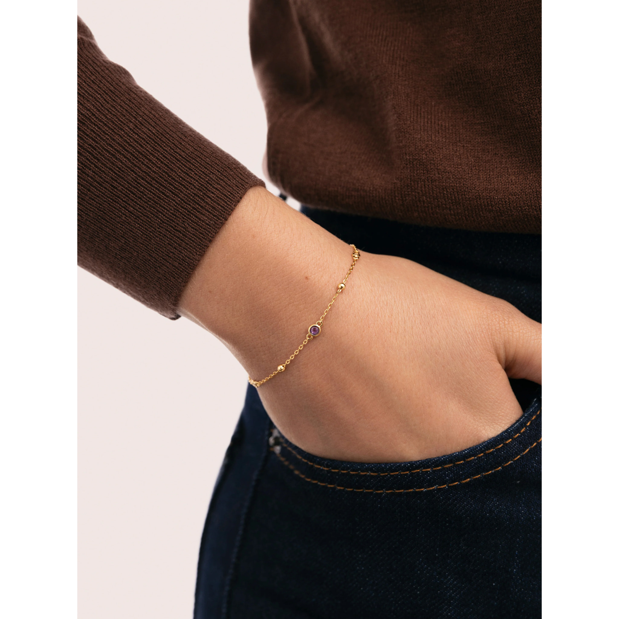 Pulsera Birthstone Plata Baño Oro