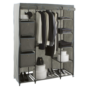Armoire penderie 3 boîtes tissu gris anthracite