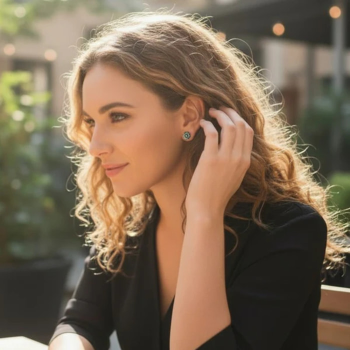 Pack 3 pares pendientes surtido1 botón multicristal SW plata 10µ en negro.