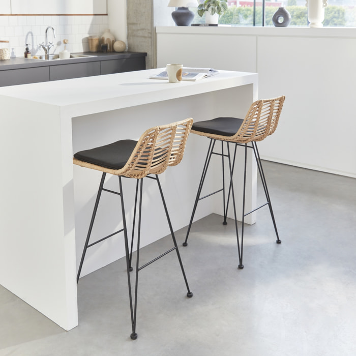 Tabouret de bar métal et rotin 67cm (lot de 2) CAHYA