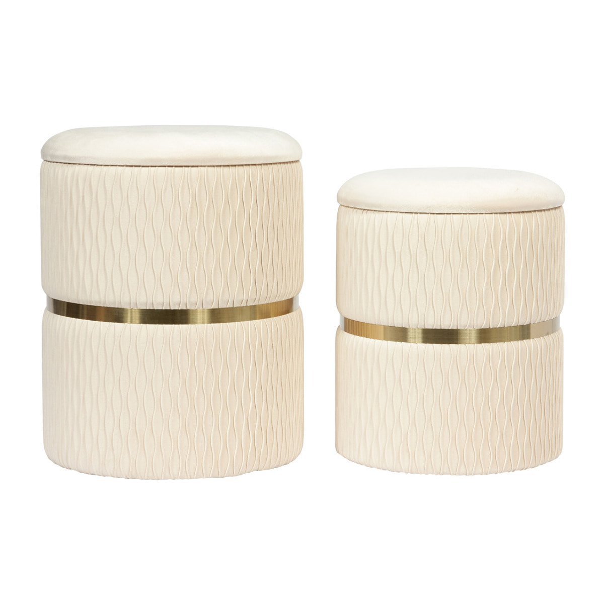 Set di 2 pouf contenitori Milas in velluto crema