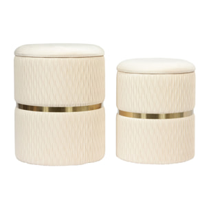 Set di 2 pouf contenitori Milas in velluto crema