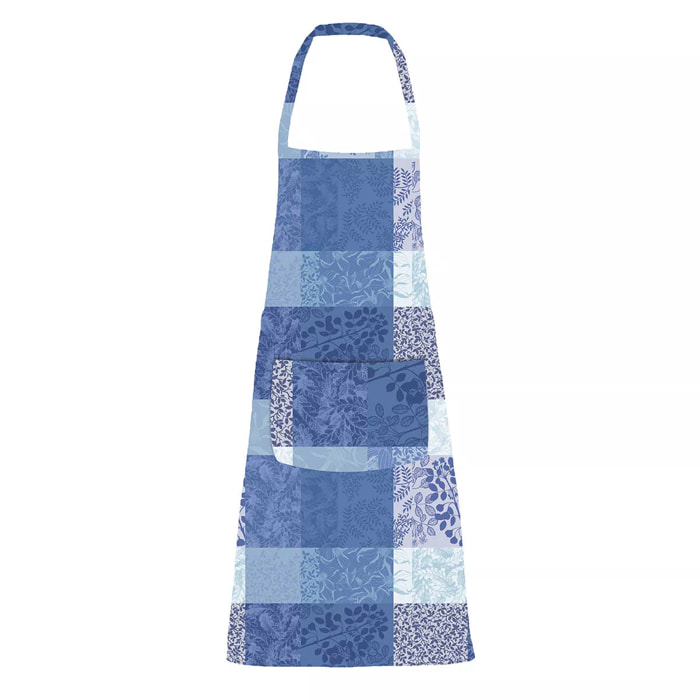 Tablier pur coton enduit motif jacquard bleu Mille rameaux bleu