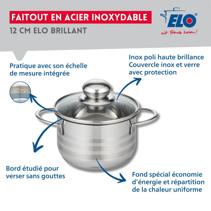 Faitout 12 cm en acier inoxydable sans PFAS Elo Brillant