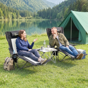 Outsunny Conjunto de 2 Sillas Plegables Camping Tumbonas Camping Portátiles con Respaldo Ajustable 4 Niveles Reposapiés Desmontable Reposacabezas Portavasos Bolsillo Lateral Bolsa Carga 120 kg Negro