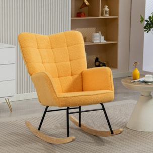 Silla Mecedora, Mecedora de Borreguito con Respaldo Alto, Patas de Madera de Haya, Reposabrazos, Estilo Moderno, Sillón de Lactancia, Carga 120 kg, para Dormitorio, Salón, Amarillo
