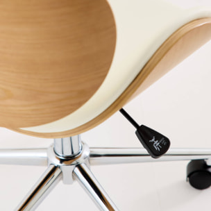 Chaise de bureau à roulettes décor bois courbé et simili cuir DWIGHT